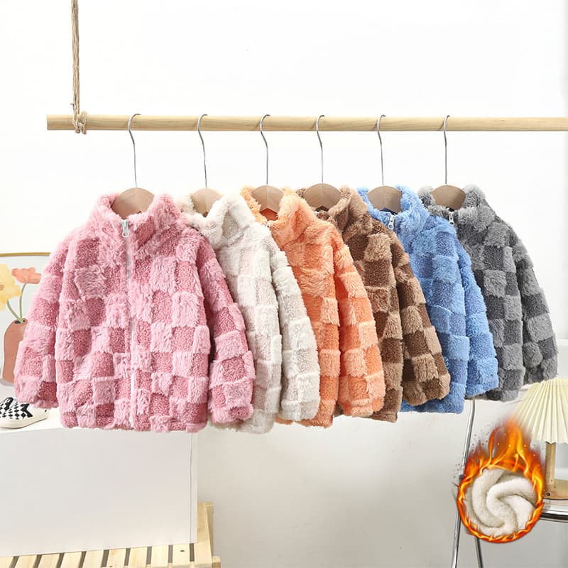 Children's Fleece-Lined Jacket Autumn/Winter New Thickened Cardigan Top Stand Collar Zipper Boys Girls Medium to Large Kids' Apparel