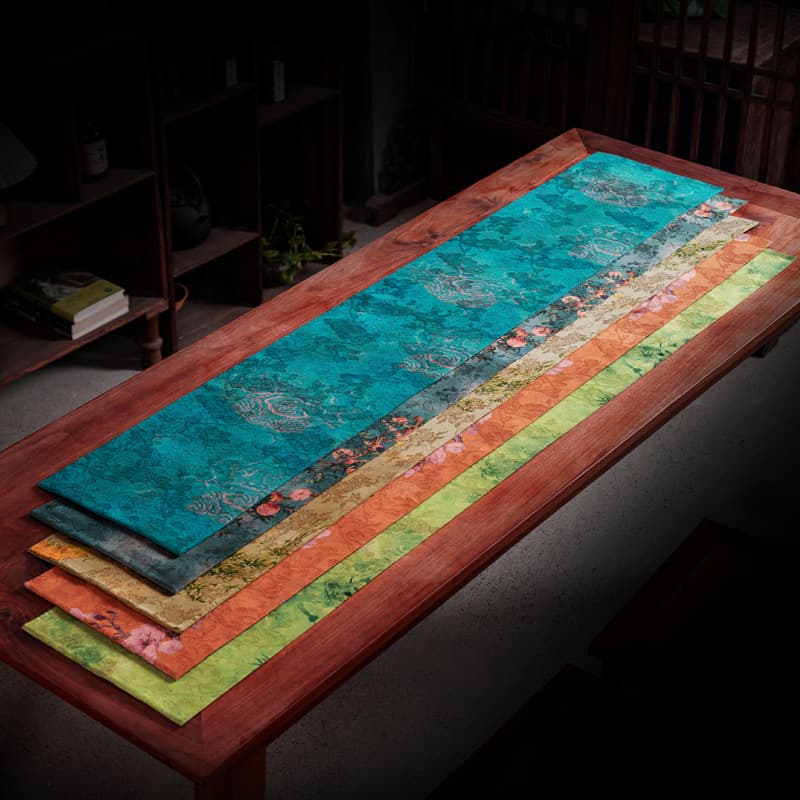 Gambiered Gauze Tea Mat Table Flag, Chinese Zen Brocade Jacquard Water Pattern Tea Room Tea Space Display Tablecloth, Double-sided Waterproof