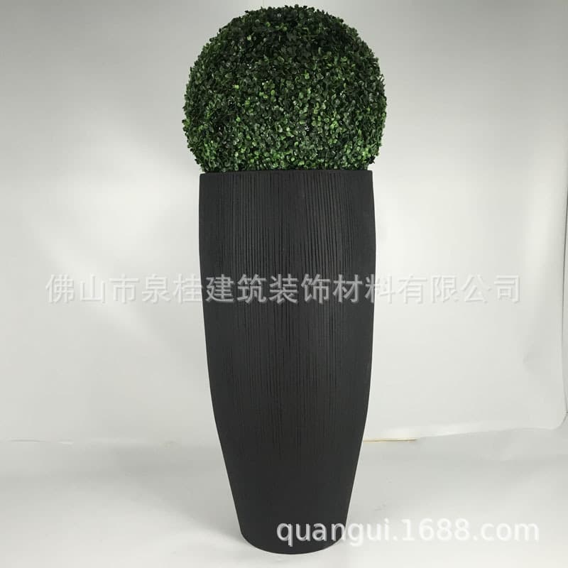 Low-Key Black Round Magnesium Oxide Flower Pot Tall Bottle Green Plant Potted Outdoor Gardening Indoor Balcony Square Project