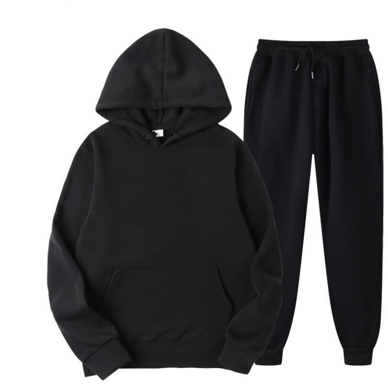 Men's and Women's Fall/Winter New Solid Color Tracksuit 2-Piece Set Hoodie + Sweatpants Fleece-Lined Loose Sweatshirt Set