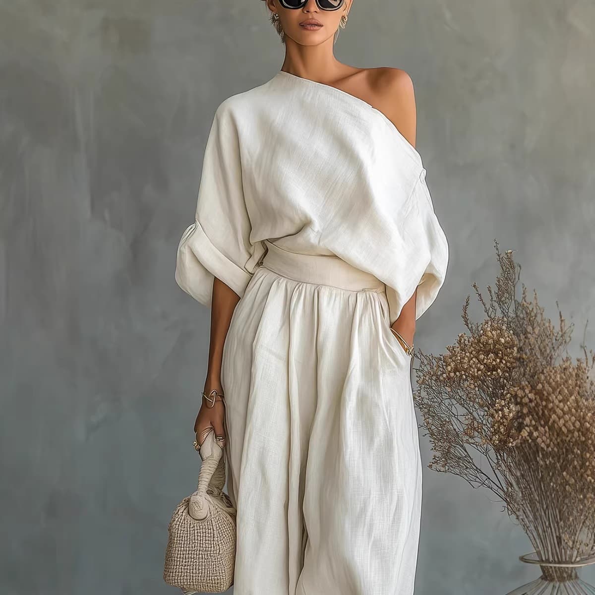 2026 Spring New Arrival Loose Wide-Leg Casual Top and Harem Pants Cotton Linen Set for Cross-Border Market
