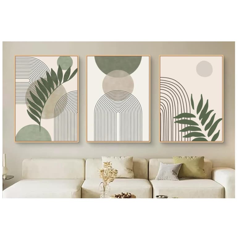 Modern Minimalist Living Room Decorative Painting, Nordic Green Plant Abstract Geometry Morandi Poster, Hotel Apartment Wall Art