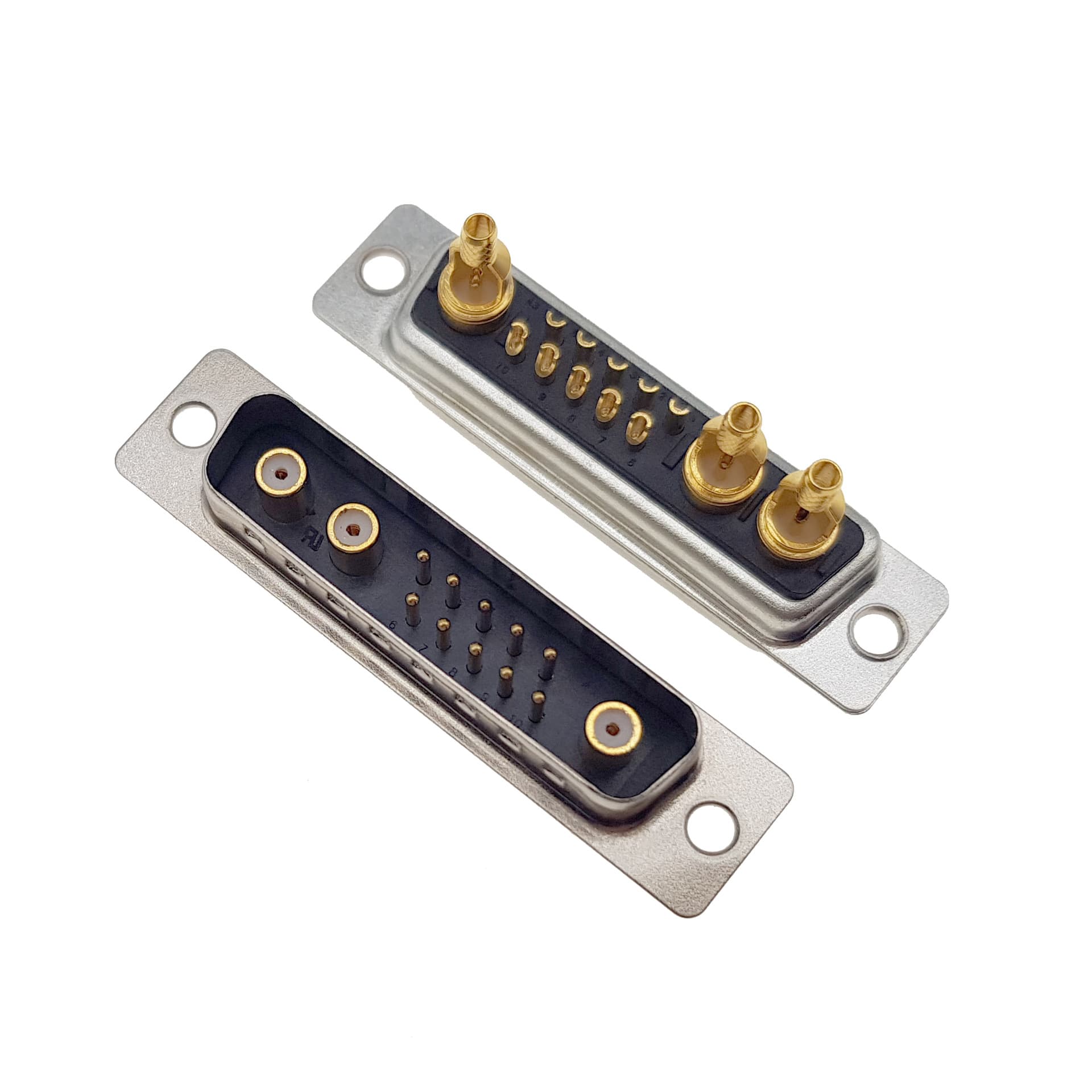 Factory Direct Coaxial 13W3 Male Solid Pin Gold-Plated D-Sub Connector RF Hybrid Solder Cup 13W3 Male