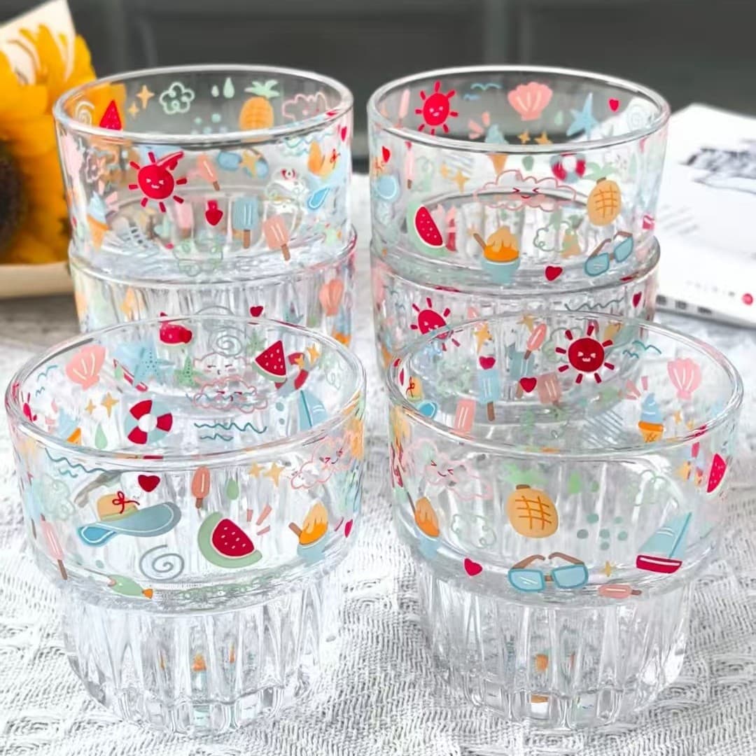 Fresh Summer Stackable Glass Cups, Summer Cold Drink Cups, Ins-Style Cold Brew Coffee Cups, Stackable Milk Cups
