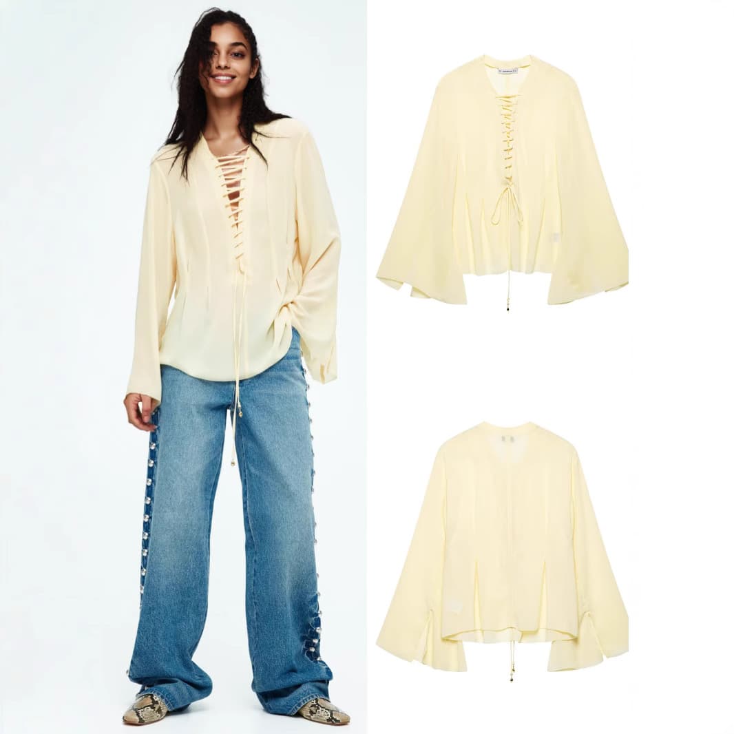 Loose Long Sleeve Women's Shirt Fashionable Casual Knot Design Simple Elegant Style New Arrival Ins2025 Female Topwear