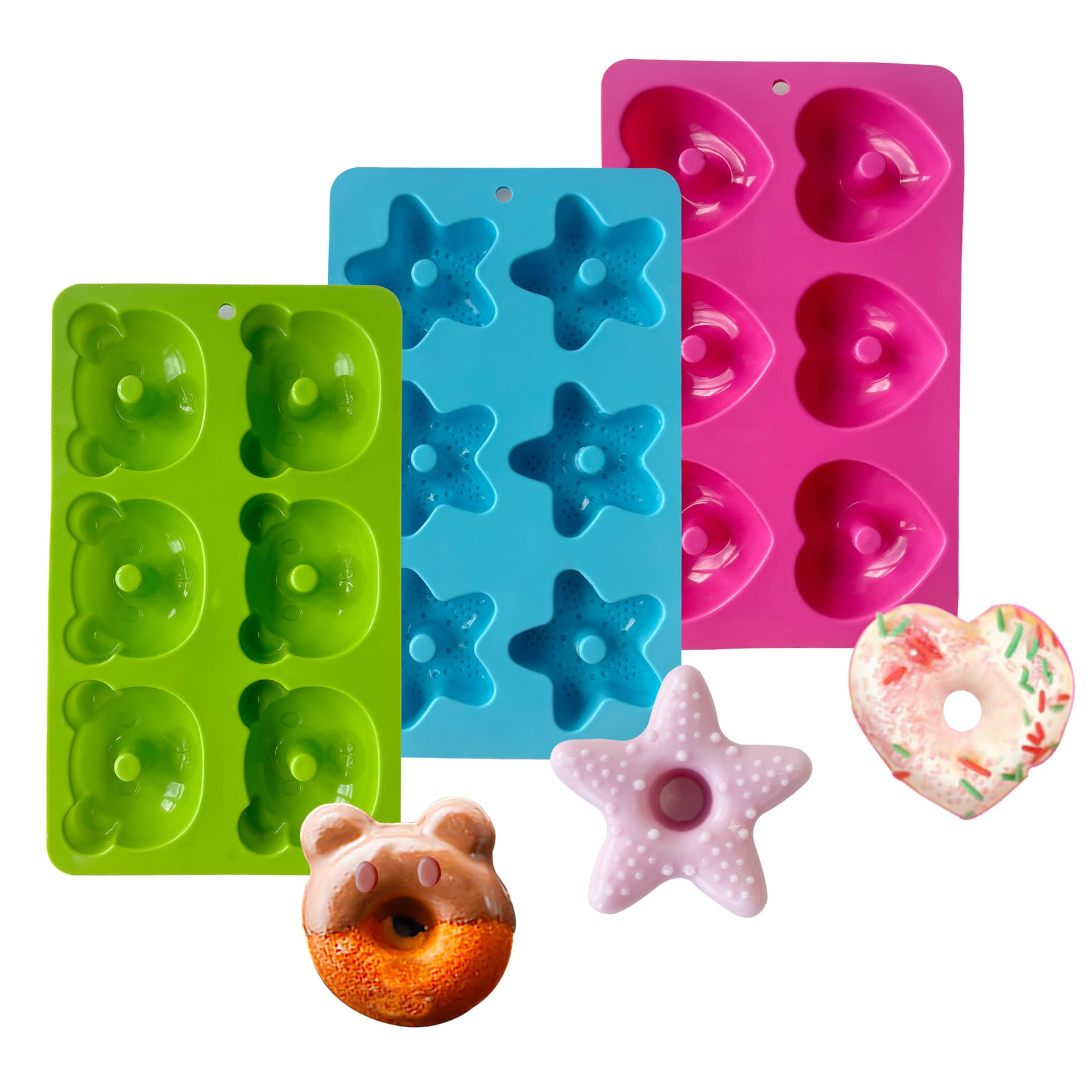 Various Donut Molds for Homemade Pastries, Chocolate Cookies, Desserts - Silicone Molds Star, Heart, Bear Shapes
