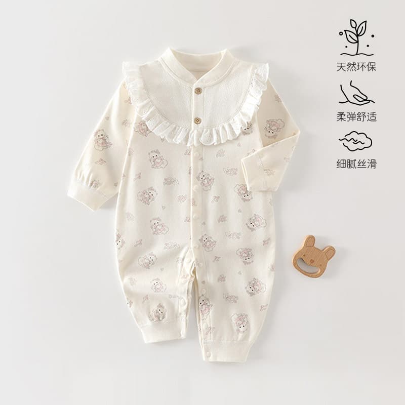 Anyang baby and children's clothing, newborn clothes, pure cotton inner wear, baby jumpsuit, lace floral home clothes, hawaii