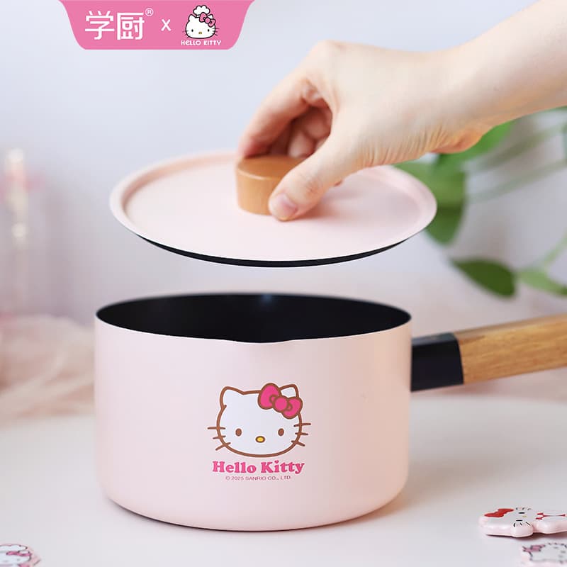 Xuechu HelloKitty Small Milk Pot Noodle Pot Non-Stick with Lid 16cm Milk Pot for Frying, Boiling, Steaming Multi-Function Induction Cooker