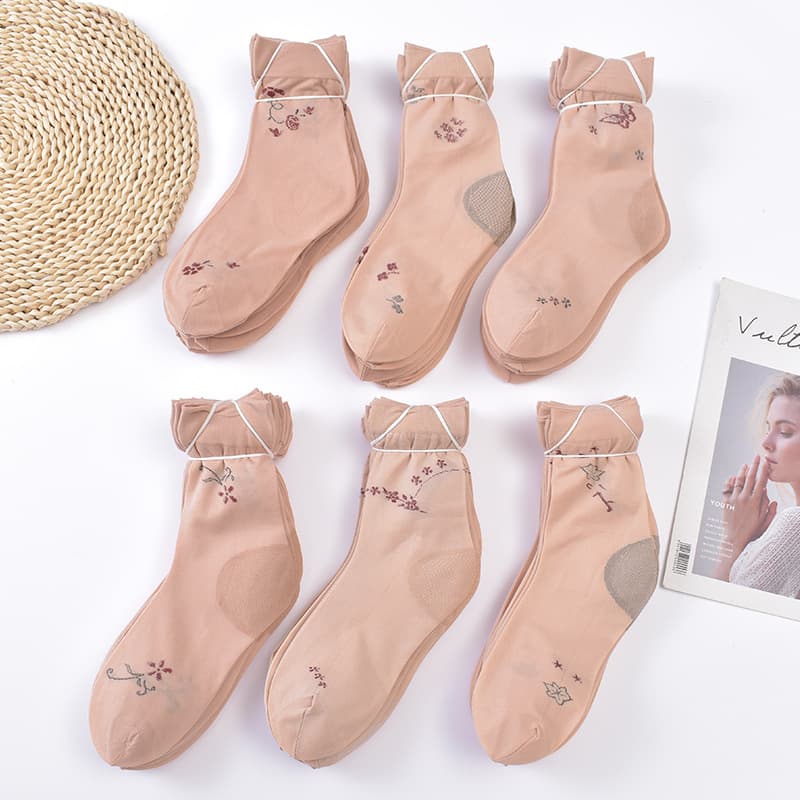 Short sheer socks for women, summer loose opening snag-resistant socks, thickened anti-slip with heel, velvet mom socks, non-tightening.
