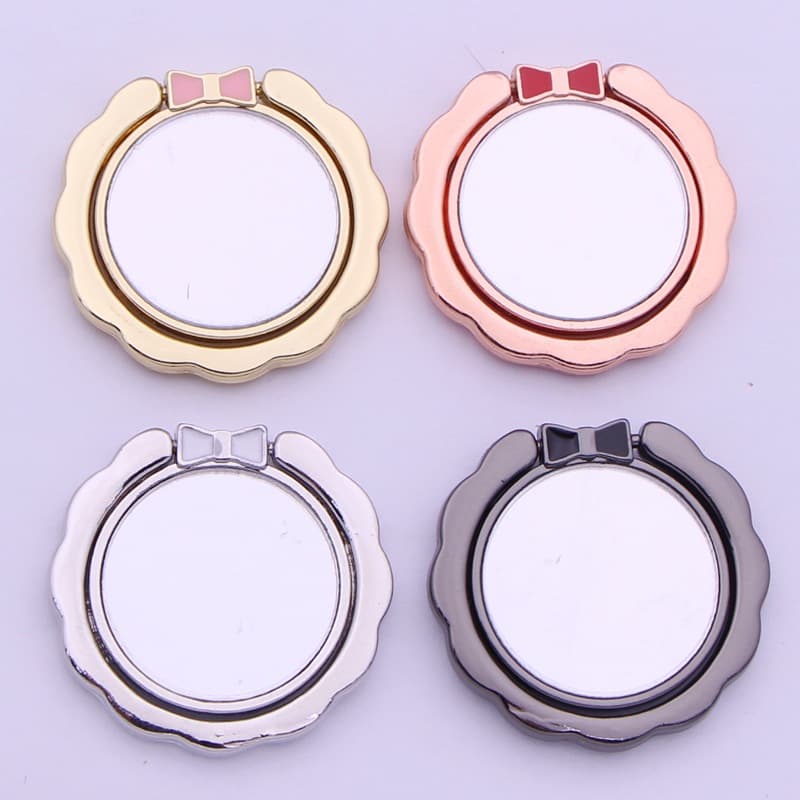 Phone Ring Holder Stand with Oil-Drop Bow Flower Mirror, Full Metal Stand Gift Factory Wholesale