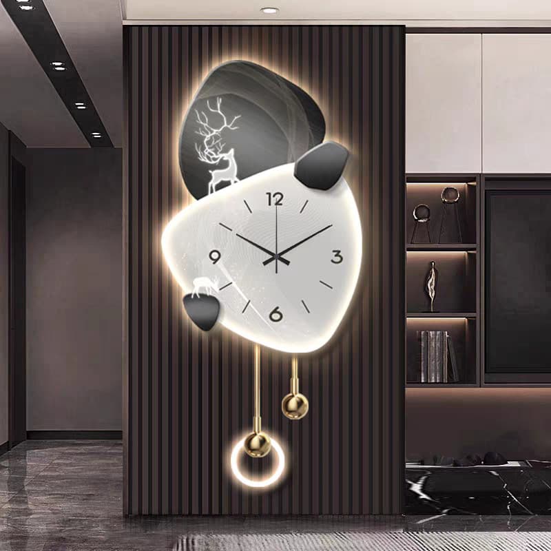 Fulu Restaurant Clock LED with Lights Hanging Painting Light Luxury High-end Living Room Decorative Painting Entrance Corridor End Mural
