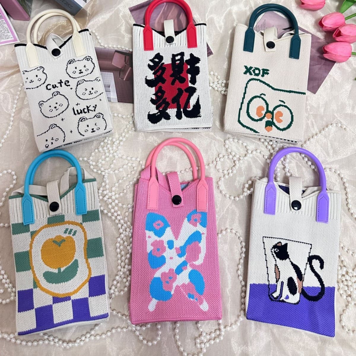 High-end Ins-style New Cartoon Knitted Phone Bag, Dopamine-inspired Niche Versatile Crossbody/Shoulder/Handbag