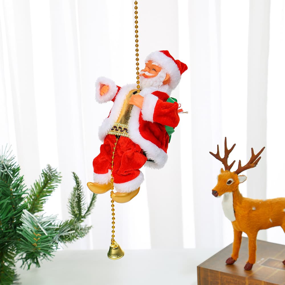 New Climbing Bead Electric Musical Santa Claus Ornament with Bead Curtain Christmas Decoration