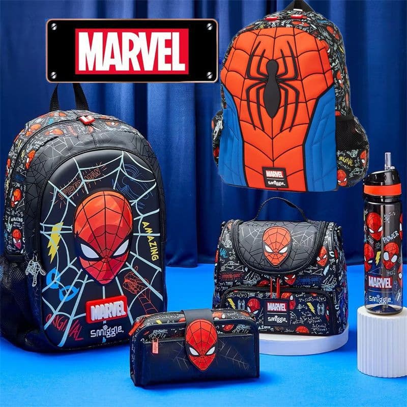 Smiggle Spider-Man Backpack Elementary School Student Backpack Kindergarten Shoulder Bag Insulated Lunch Bag Large Capacity Pencil Case