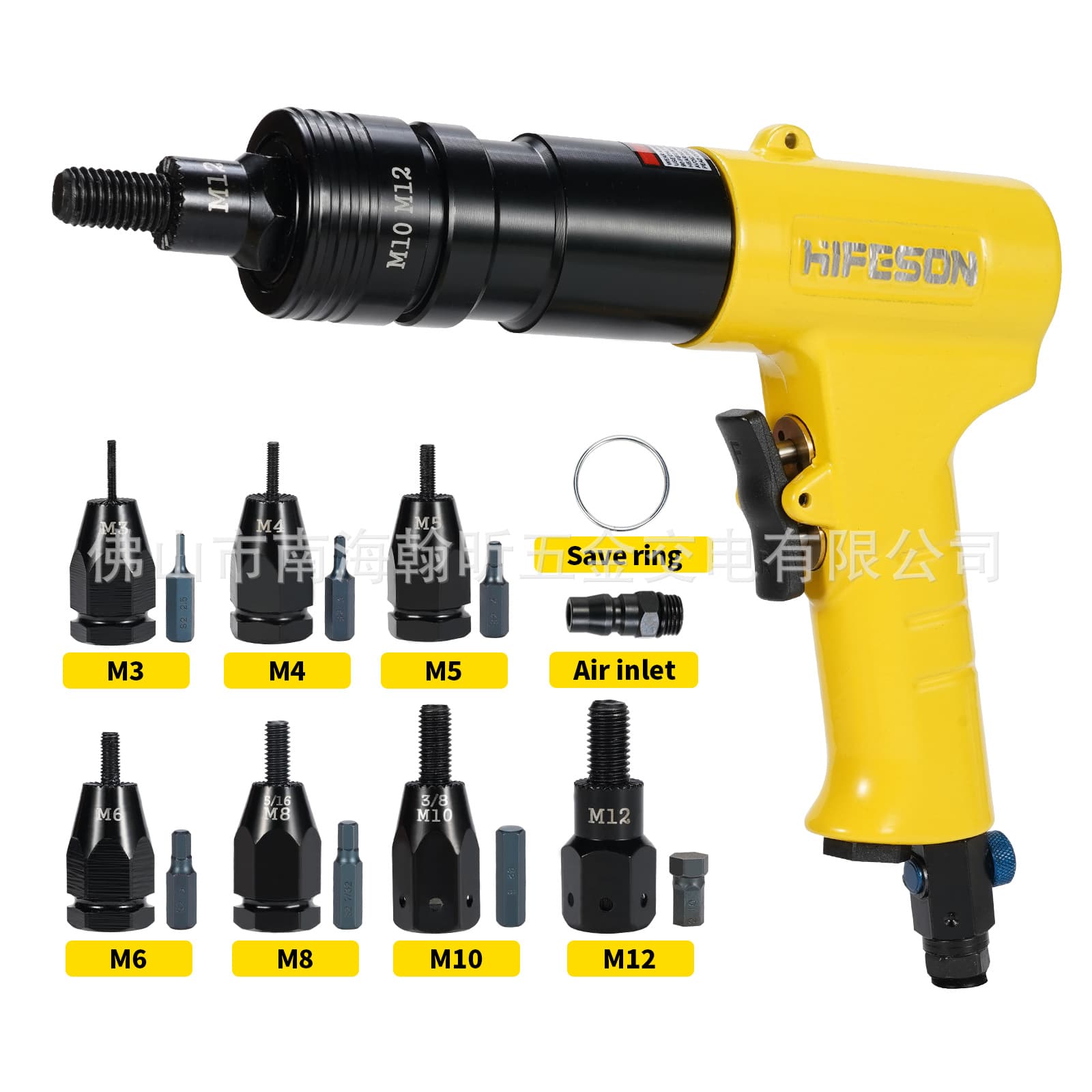 Taiwan High-Fly Shark Pneumatic Nut Setting Gun for M3-M12, Versatile for Riveting and Nut Fastening