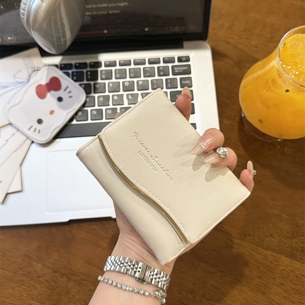 Korean Style Arc Gold Trim Short Wallet for Women Students, Compact Multi-Slot Card Holder, Fashionable Minimalist Card Case