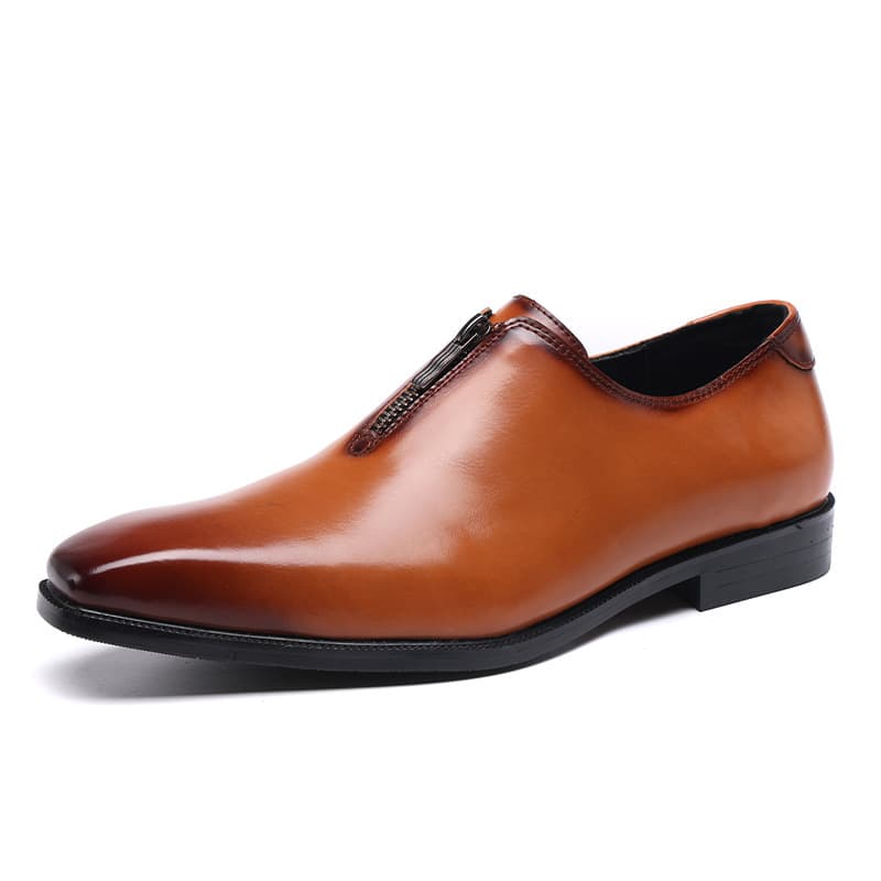 Men's Cross-border Low-top Leather Shoes 2026 Summer British Business Formal Pointed Toe Burnished Commuter Shoes
