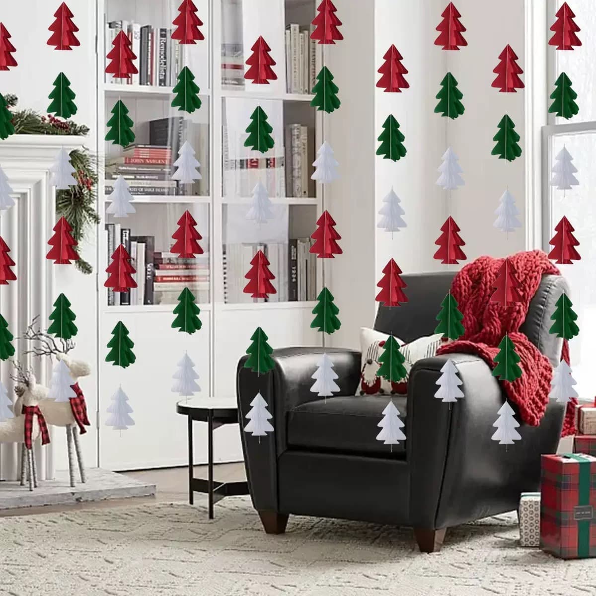Christmas decorations 3D three-dimensional mini hanging flag Christmas tree layout indoor scene window party pendant