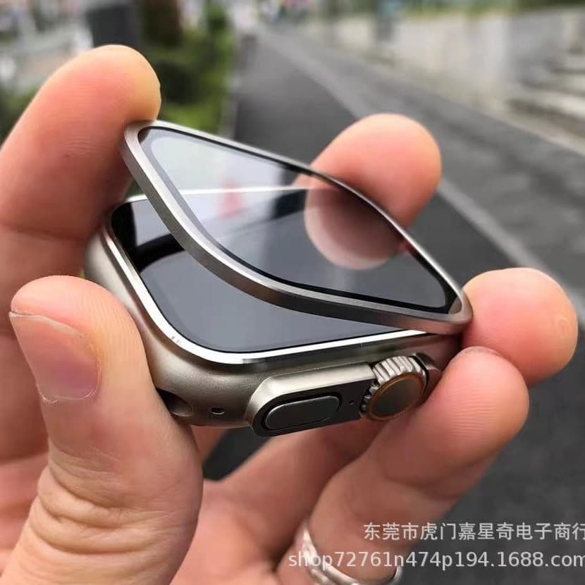 Apple Watch tempered glass with titanium alloy metal protective case for 49mm Ultra models