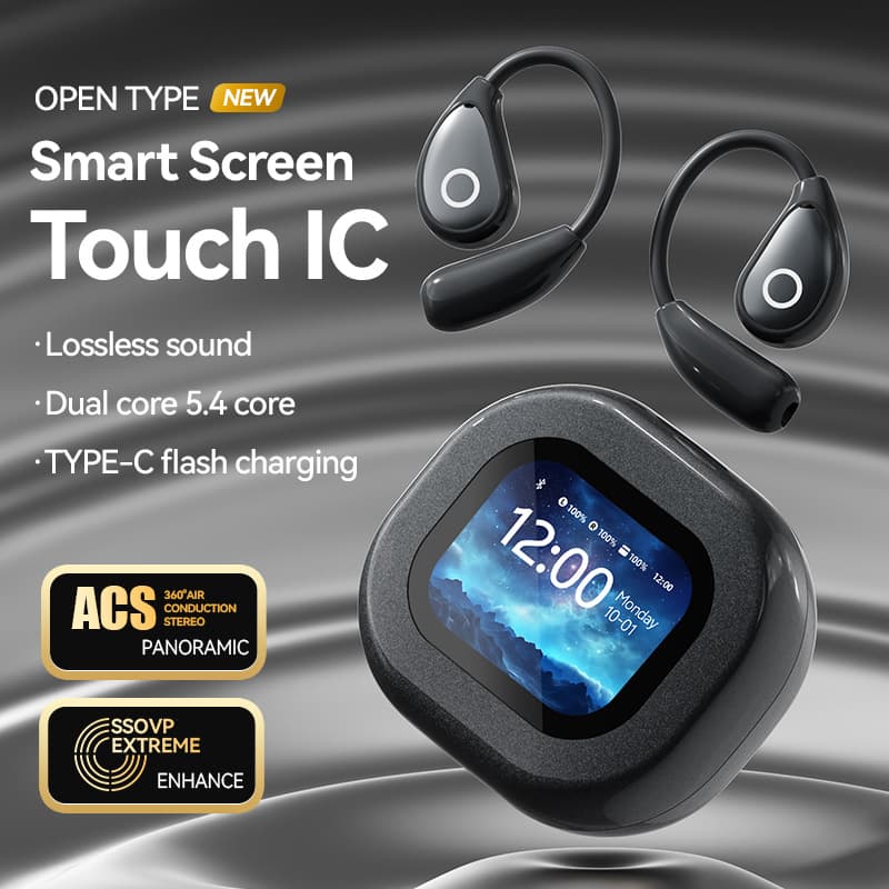 Long-Lasting Bluetooth Earphones with Touchscreen Non-In-Ear Wireless Headsets Waterproof Noise Reduction Voice Control