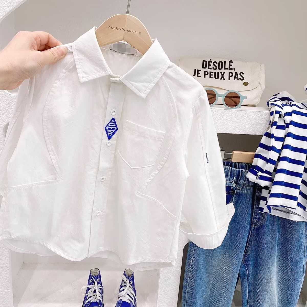 2023 Spring/Autumn New Boys' School Style Korean Long-Sleeved Baby Shirt, Casual and Versatile Trendy Clothing