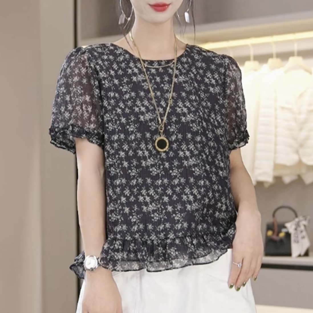 Summer New Top Fashionable Stylish Age-Reducing Slimming Blouse for Women Picture Color Other Solid Color Style