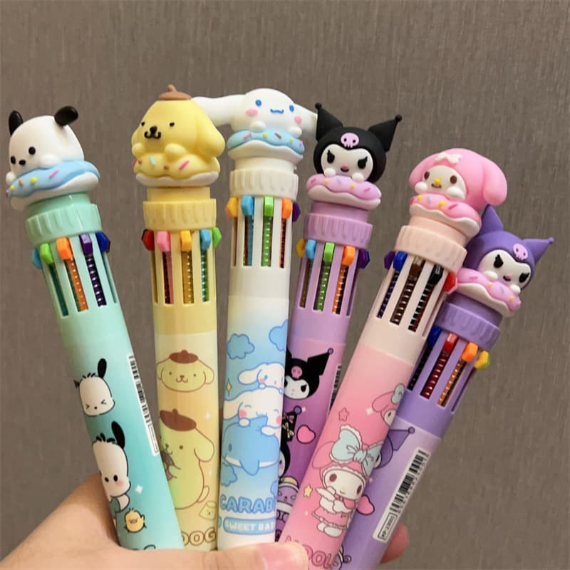 Cute 10-Color Ballpoint Pen Sanrio High Appearance Ins Style Press Type Ballpoint Pen Girl Heart Cartoon Marker Pen