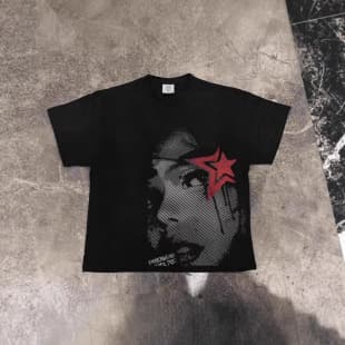 250g Heavyweight Pure Cotton! American Oversize Five-Star Face Print Couple Loose Short Sleeve T-Shirt Men Y2K