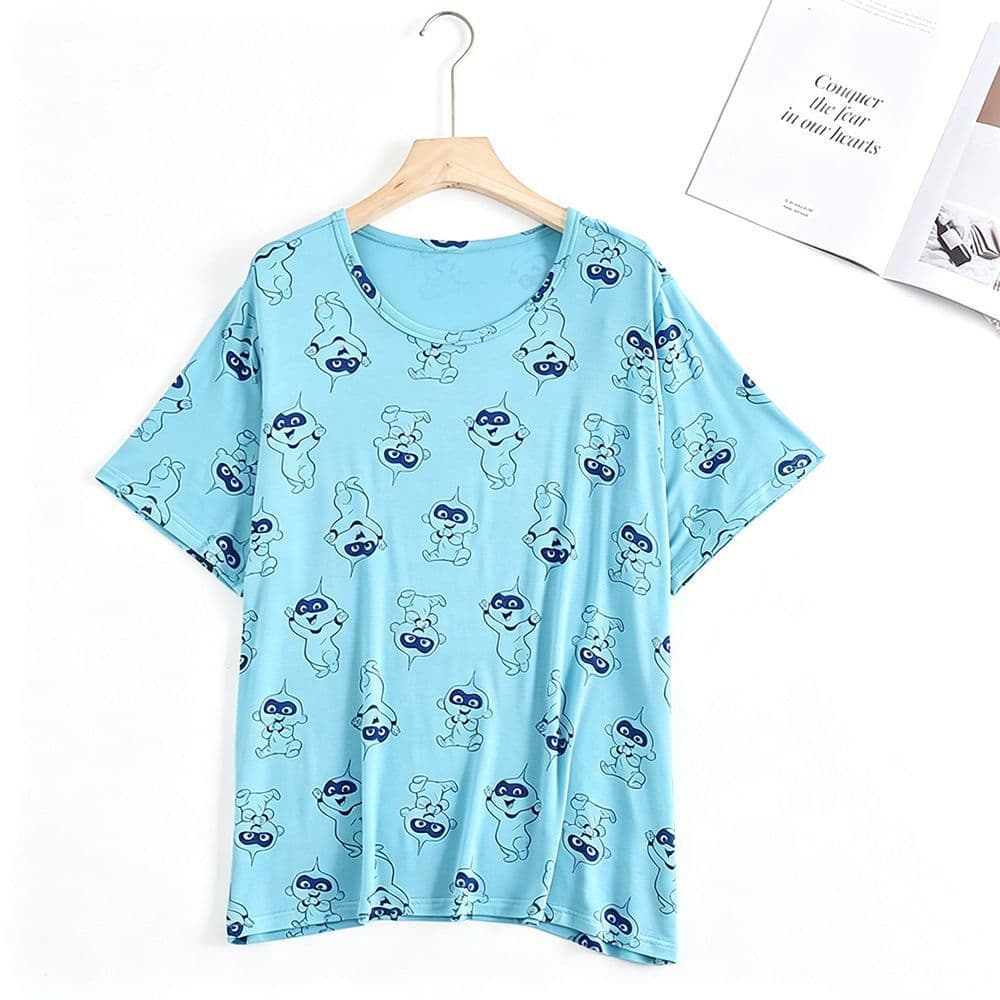 Women's Summer Cotton Printed Soft Comfortable Plus Size Loose Casual Home Half Sleeve Short Sleeve Top