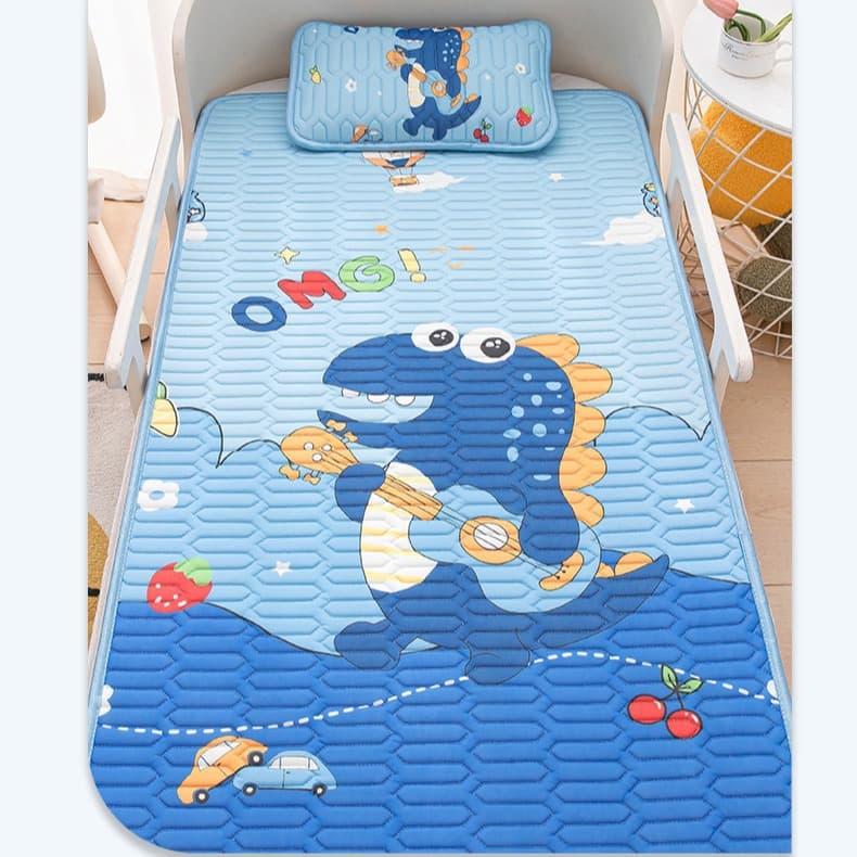 Children's Cartoon Cooling Ice Silk Latex Mat with Summer Quilt, Foldable Air-Conditioning Soft Mat for Kindergarten Nap Mattress