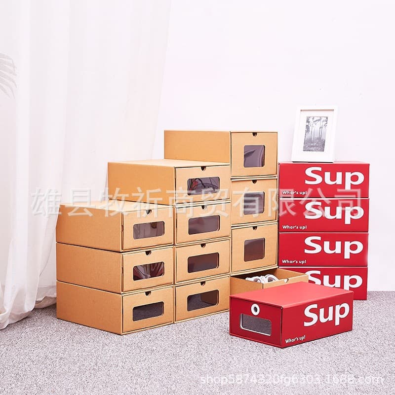 Wholesale In Stock Drawer Shoe Box Paper Box Carton Ordinary Storage Box Kraft Sneakers Men's and Women's Shoe Packaging Shoe Box