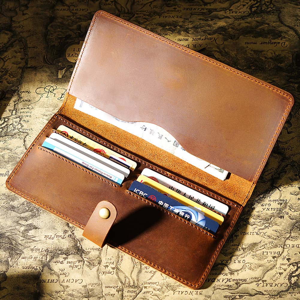 New European and American Crazy Horse Leather Genuine Leather Women's Wallet Men's Multifunctional Vintage Long Clutch Crossbody Bag