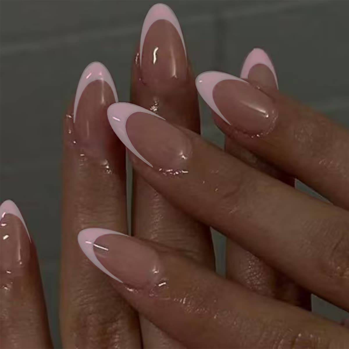 Best-selling Cross-border Wearable Nails Pink French Tip Almond Pink French Pointed False Nails Wholesale Direct Supply