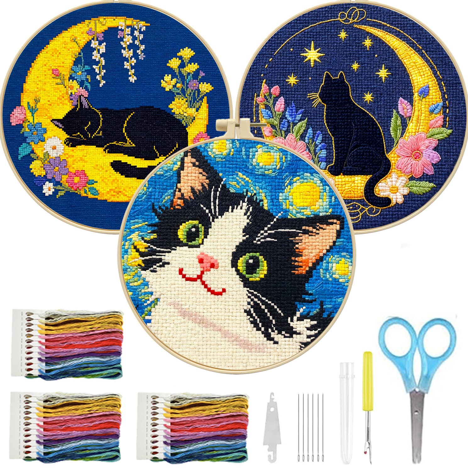 Factory Direct Cross Stitch Nighttime Little Cat Small Simple DIY Cross Stitch Kit Wholesale