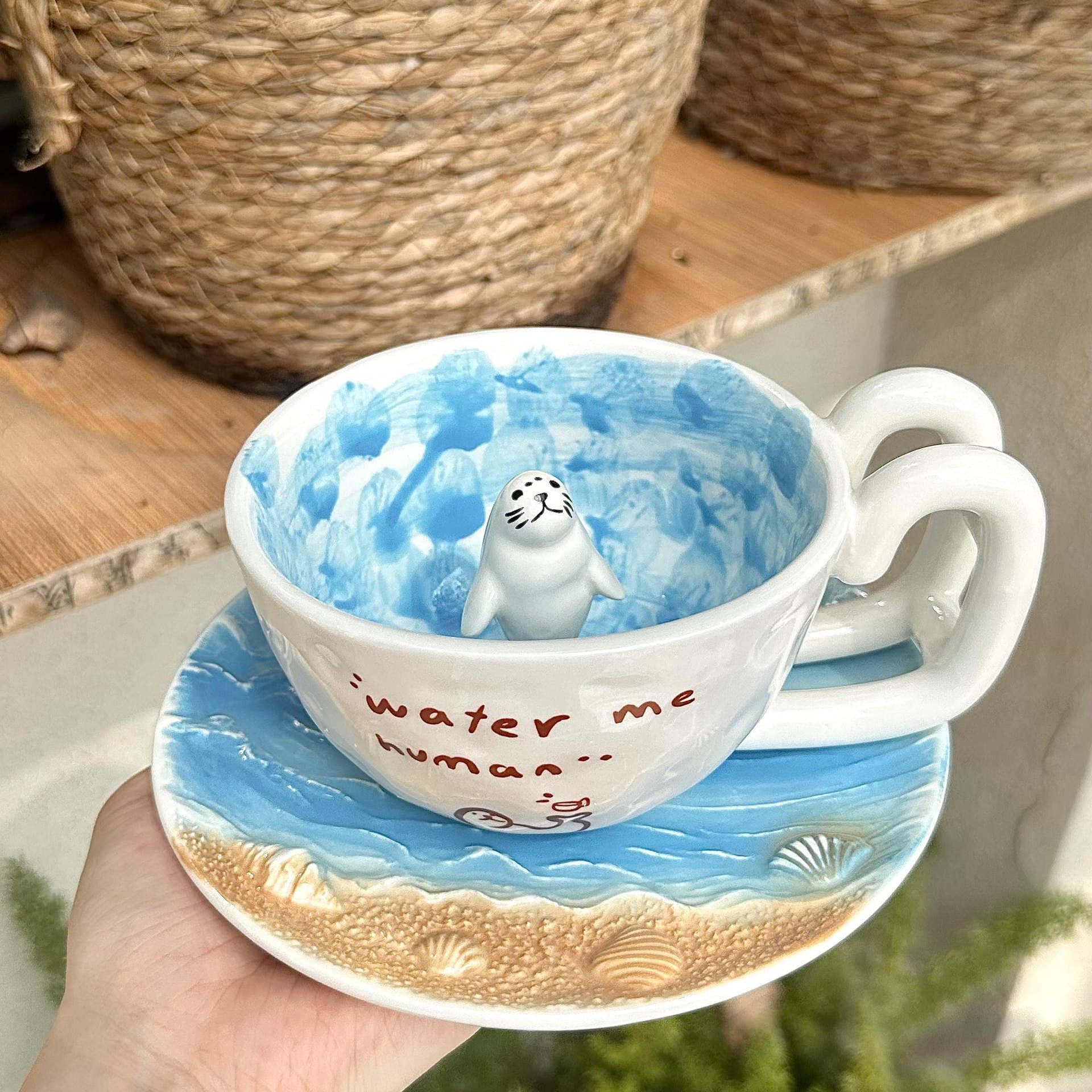 Pool Seal Ceramic Mug Gift Box - Quirky Water Cup for Women, High Appearance Breakfast Cup Birthday Gift