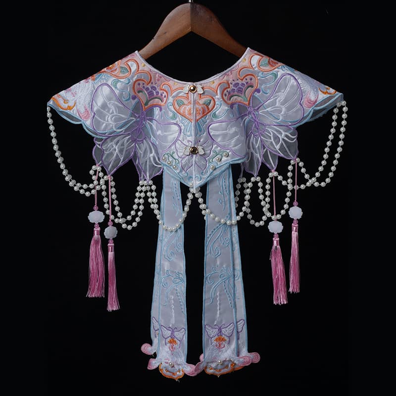 New Hanfu style, horse-face skirt, cloud shoulder, student graduation gown, shawl, false collar decoration, cheongsam skirt, cloud shoulder, blue.