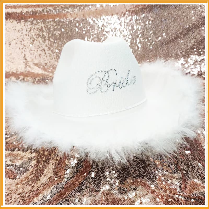 New in stock bachelor party bride letters white pink western cowboy hat veil bride cowboy hat