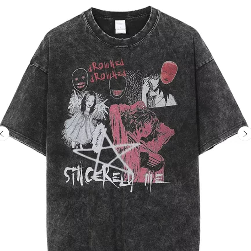 Anime Printed Short Sleeve T-Shirt Unisex Retro Cotton Dark Style Men's Women's Round Neck Polyester Fabric Street Style
