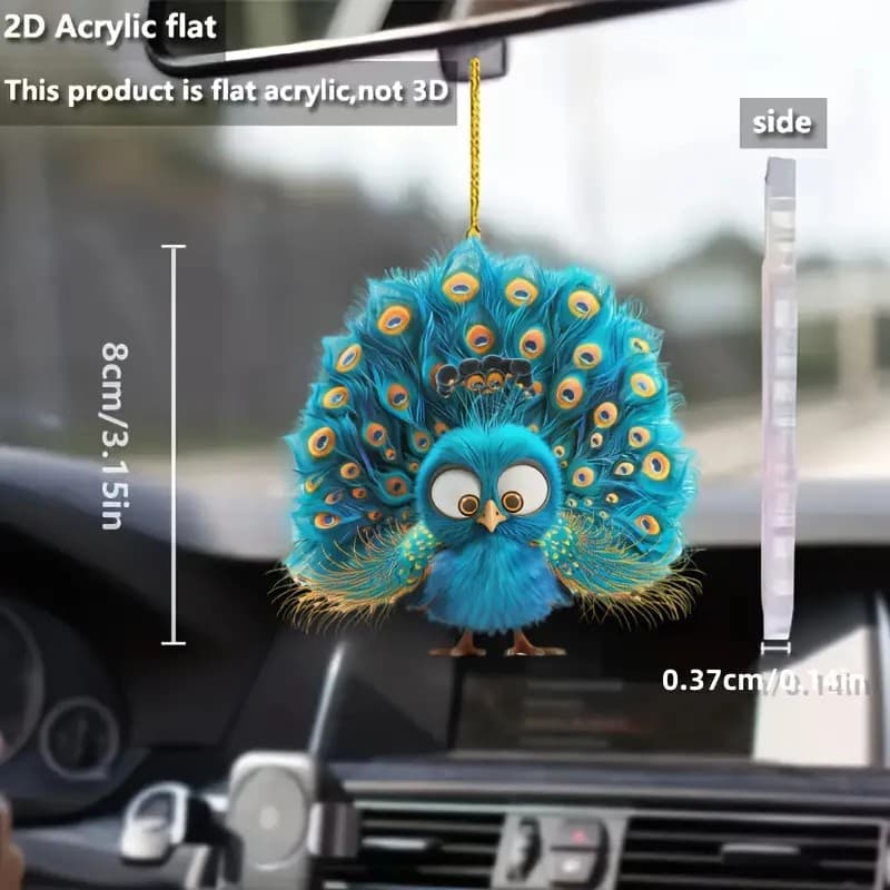 2d new cartoon peacock acrylic pendant cross-border flat car rearview mirror decoration home bedroom pendant