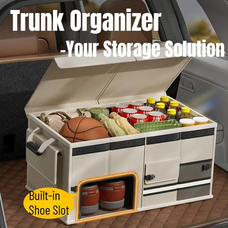 Car Storage Box Trunk Organizer with Shoe Storage Compartment Outdoor Travel Car Organizer