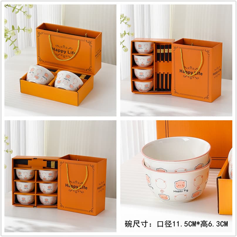 Gift Bowl Set Camellia Bowls and Chopsticks Ceramic Dinnerware Gift Box Set Corporate Event Promotional Practical Souvenir