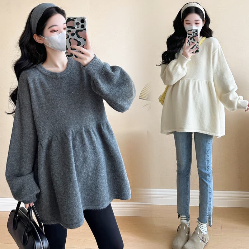2024 Maternity Top Loose Belly-Covering Knitted Pullover Sweater