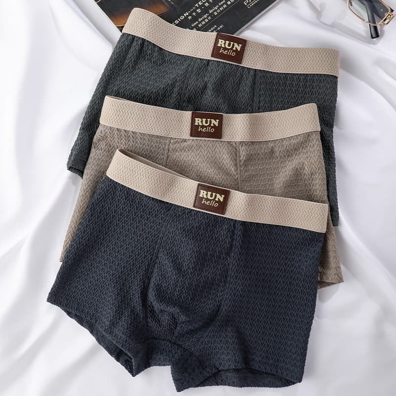 Ice Silk Breathable Antibacterial Jacquard Men's Underwear Cool Feel Men's Boxer Briefs Teen Mid-Rise Comfortable Shorts