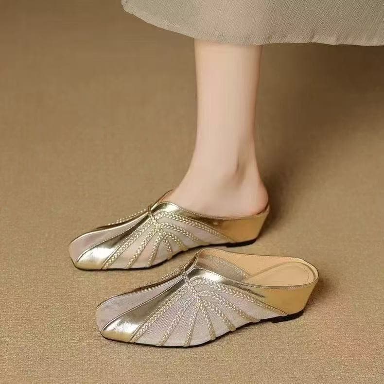 Breathable Closed-Toe Half Slippers for Women 2025 New Style Chinese-Inspired Square Toe Raised Heel Anti-Slip