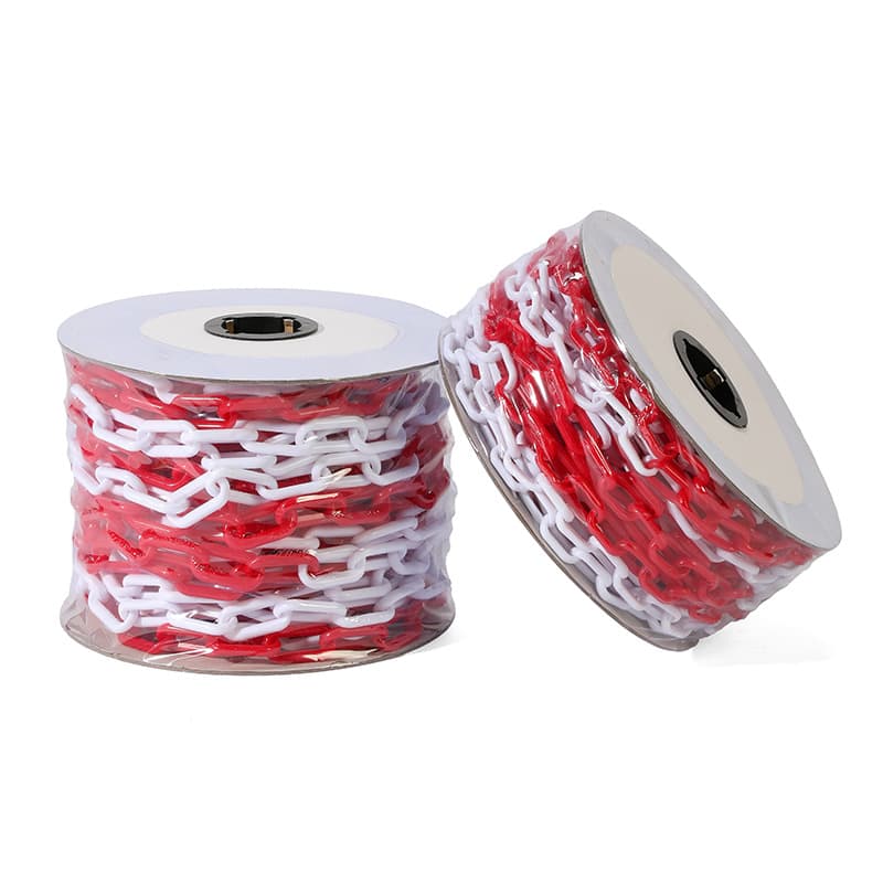 Plastic chains in red/white, black/yellow, blue/white, green/white, 6mm/8mm/10mm connecting strips.