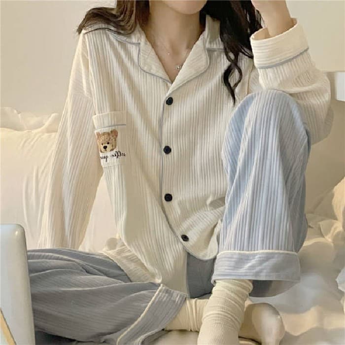 Women's Pajamas for Export, Autumn Long Sleeve Cardigan Style, Cotton, Sweet Korean Style for Students