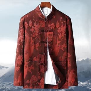 Tang Suit Middle-aged and Elderly Men's Top Long-Sleeve Jacket Spring/Autumn Chinese Style Birthday Clothes for Dad and Grandpa