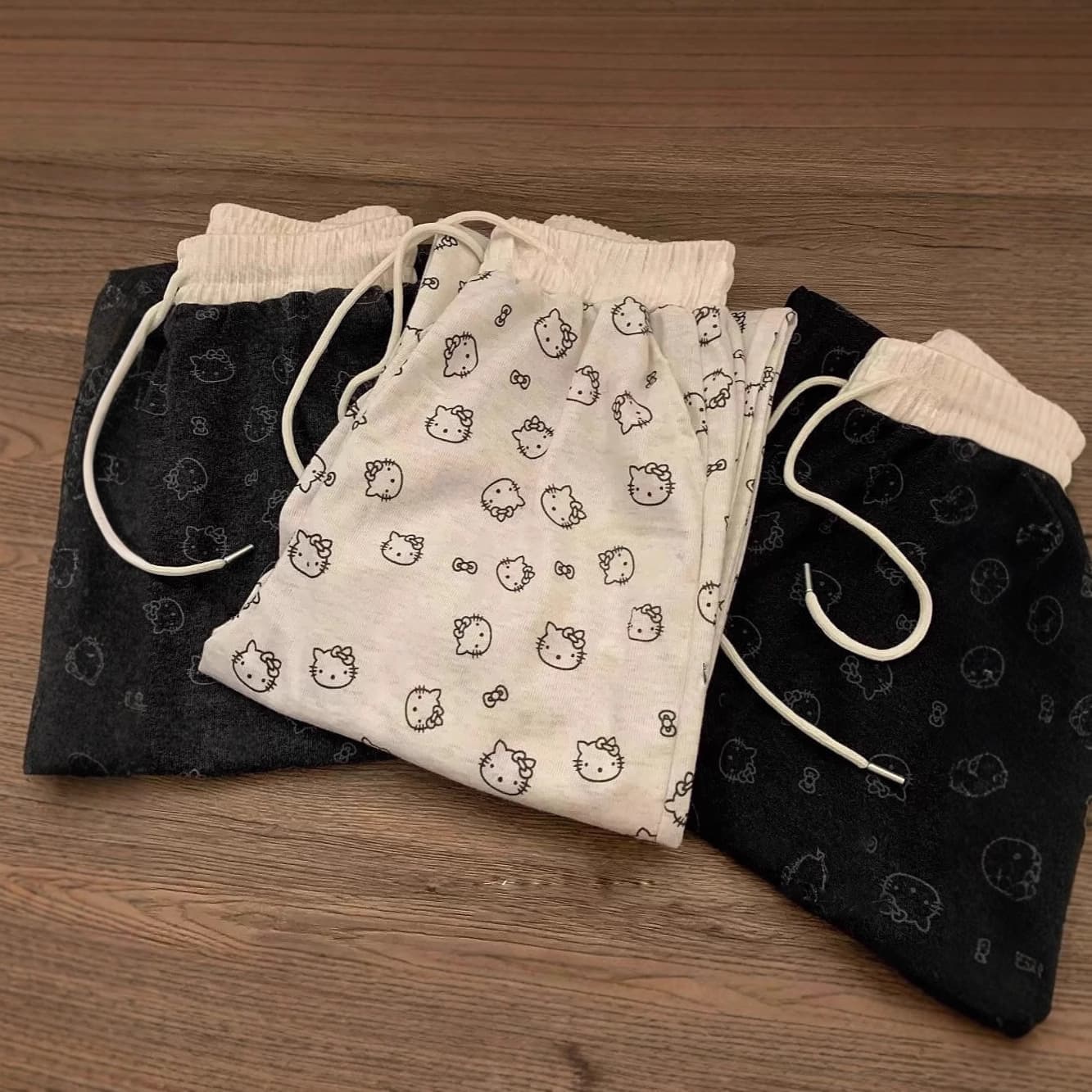 Girls' Fall New Lazy Style Glutinous Rice Fleece Soft Allover Print Straight-Leg Pants KT Cute Loose Wide-Leg Trousers