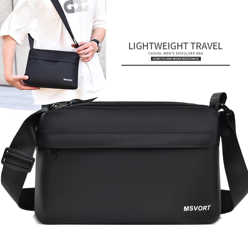 Large-capacity men's horizontal crossbody bag, fashionable and trendy simple shoulder bag, lightweight multi-layer water-repellent commuter bag for men