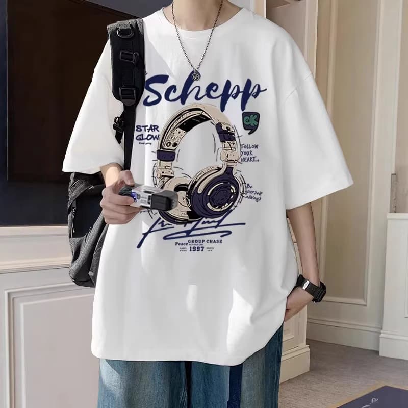 Trendy brand printed short-sleeved T-shirt for boys and teenagers in summer loose half-sleeve half-sleeved cool and handsome top for junior high school students